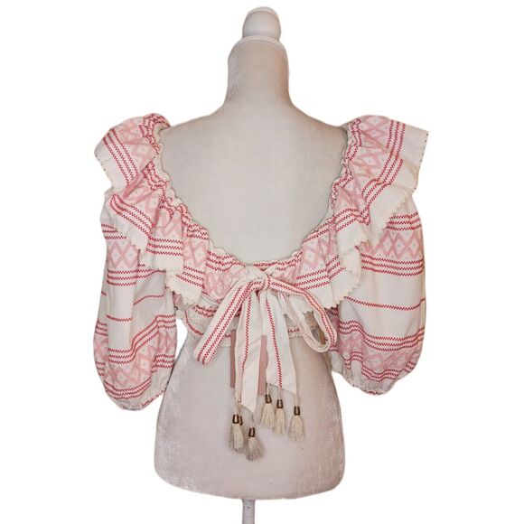 NWT Raissa Embroidered Ruffle Puff Sleeve Crop Top $275 Large - Picture 5 of 8